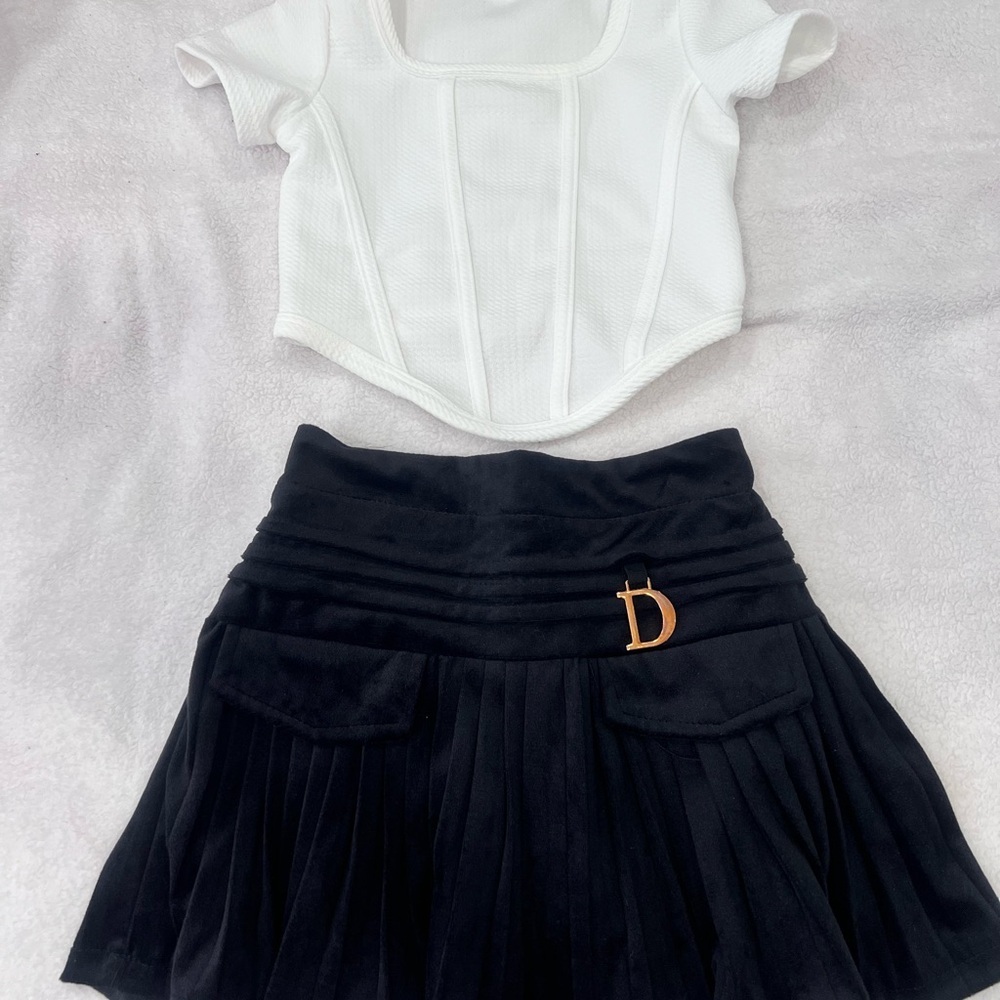 White Top and Black Skirt Set